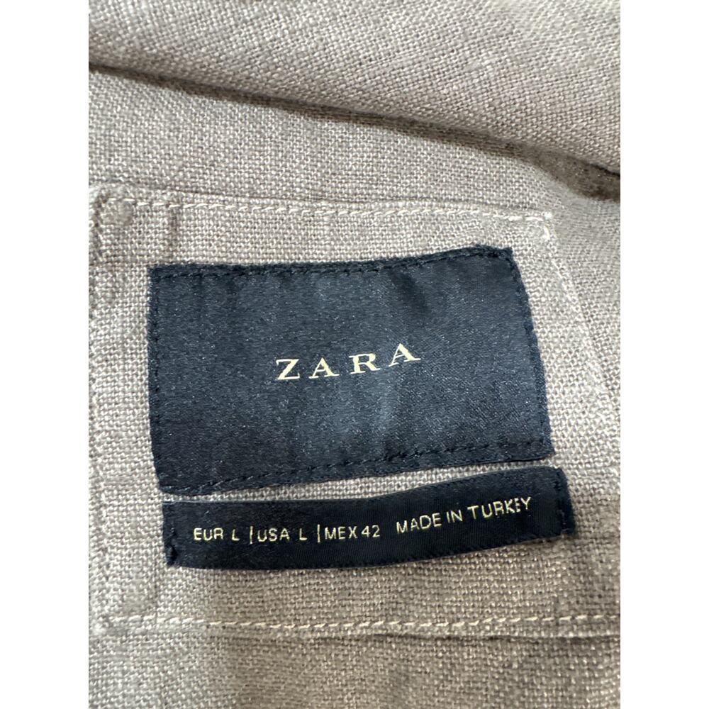 Zara Brown 100% Linen Rustic Relaxed Utility Long Coat Size Large Front Button - Picture 7 of 9